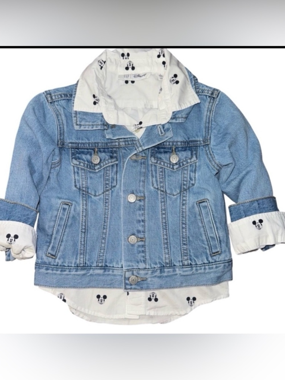 Gap x Disney Toddler Embroidered Mickey Mouse Jean Jacket Sz 3 & Shirt Sz 2